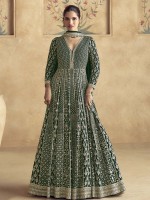 Dark Green Real Georgette Anarkali Suit